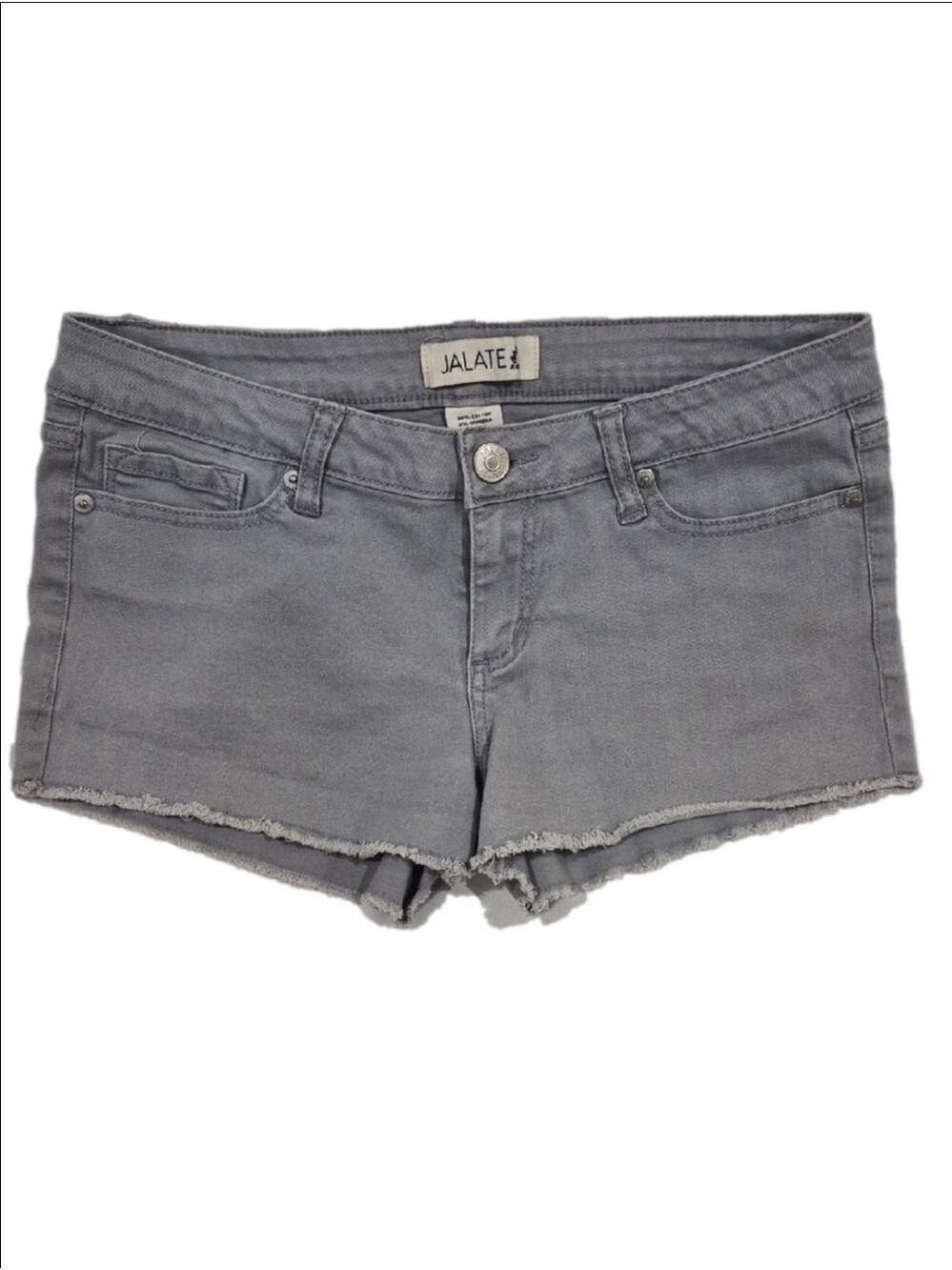 Jalate Women's Gray Denim Frayed Raw- Edge Hems Shorts With A Low-Rise Fit